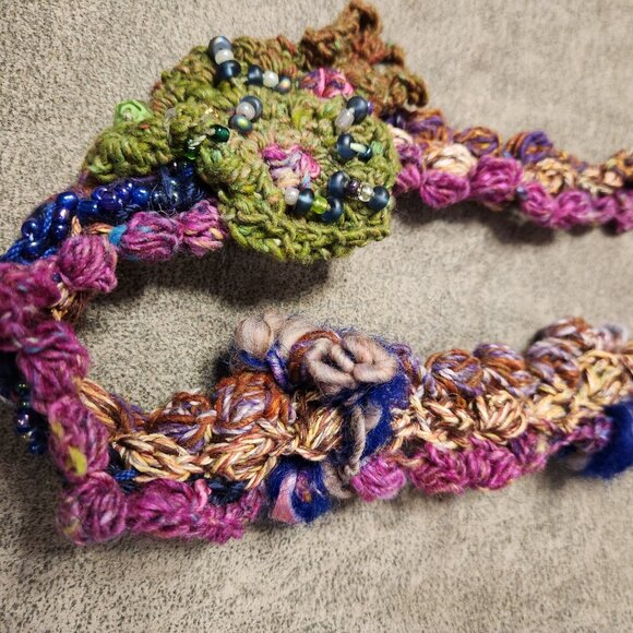 New free form necklace handmade 30 in long, soft fibers and hand applique. - Picture 2 of 2